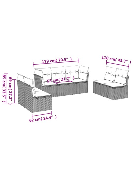 7-osaline aiamööblikomplekt patjadega, helehall, polürotang