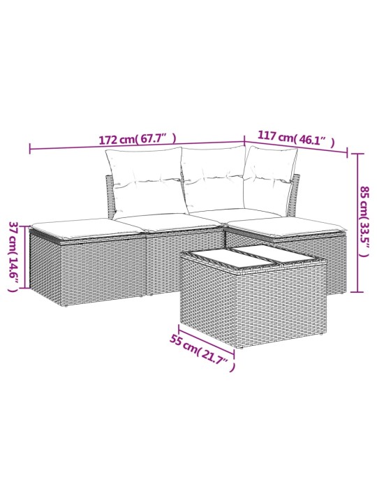 5-osaline aiamööblikomplekt istmepatjadega, polürotang, hall