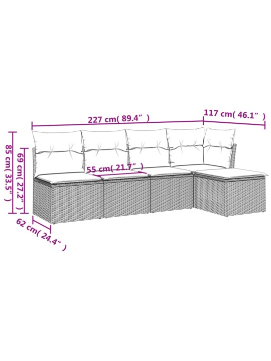 5-osaline aiadiivanikomplekt patjadega, must, polürotang