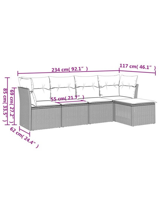 5-osaline aiamööblikomplekt istmepatjadega, polürotang, hall