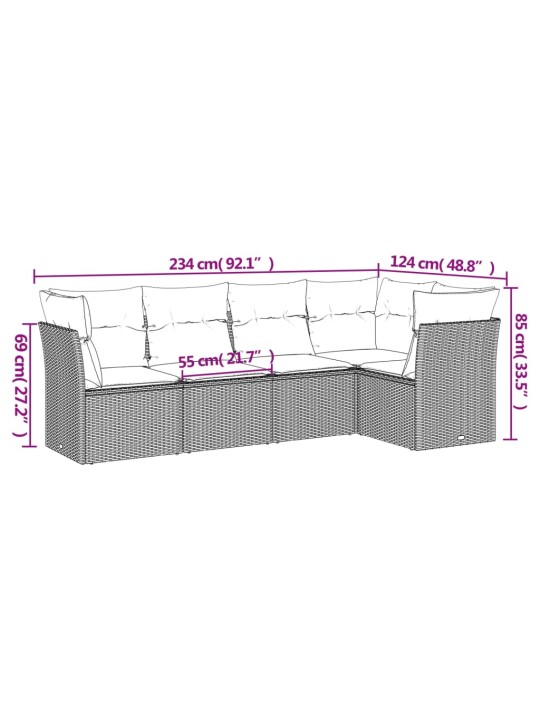 5-osaline aiamööblikomplekt istmepatjadega, polürotang, hall