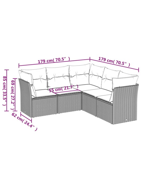 5-osaline aiadiivanikomplekt patjadega, must, polürotang