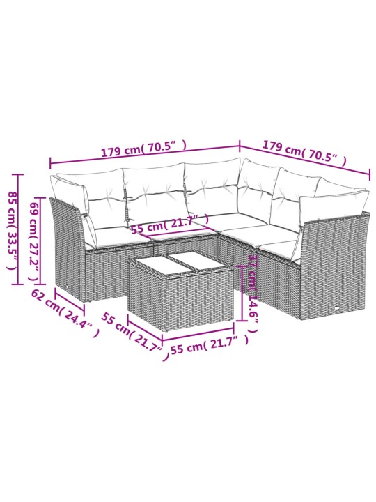 6-osaline aiadiivani komplekt patjadega, hall, polürotang