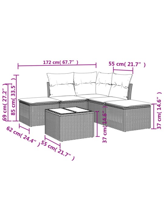 6-osaline aiadiivani komplekt patjadega, must, polürotang