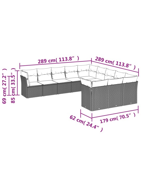 11-osaline aiadiivani komplekt patjadega, must, polürotang