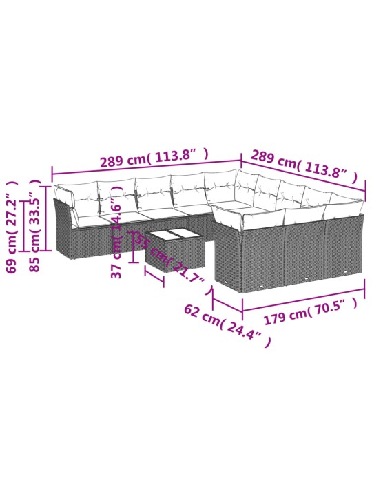 12-osaline aiadiivani komplekt patjadega, beež, polürotang