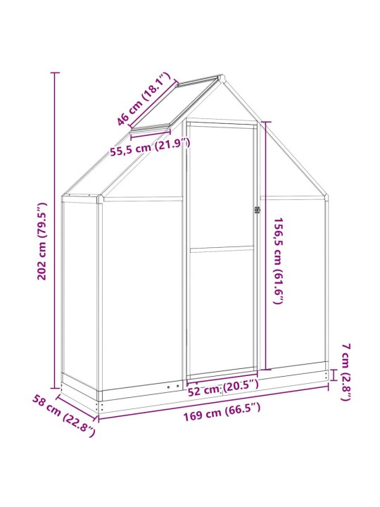 Kasvuhoone alusraamiga, hõbedane, 169x58x202 cm, alumiinium