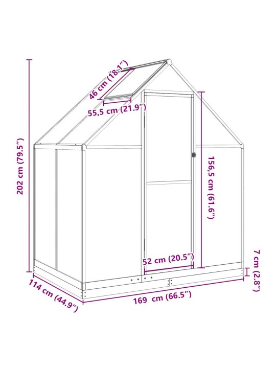 Kasvuhoone alusraamiga, hõbedane, 169x114x202 cm, alumiinium