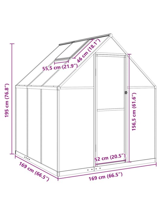 Kasvuhoone alusraamiga, antratsiit, 169x169x195 cm, alumiinium