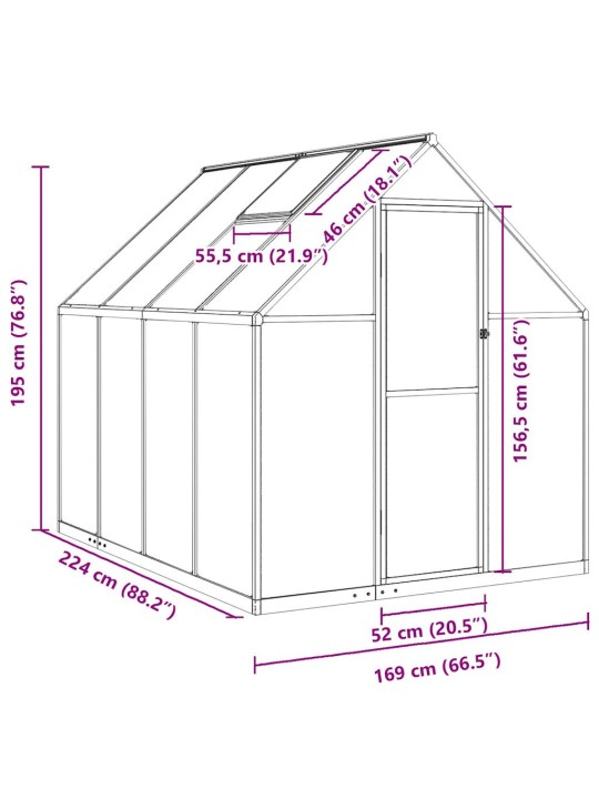 Kasvuhoone alusraamiga, hõbedane, 224x169x195 cm, alumiinium