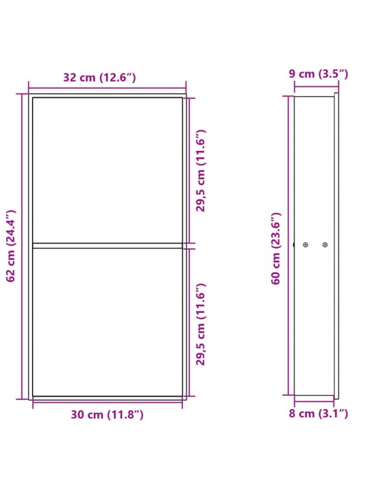 Süvistatav duširiiul, matt must 32x62x9 cm roostevaba teras