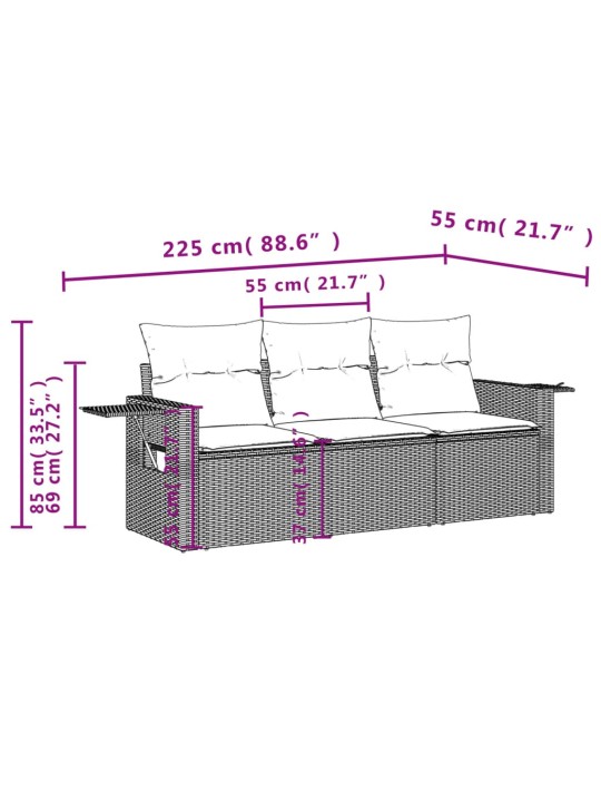 3-osaline aiamööblikomplekt patjadega, helehall, polürotang