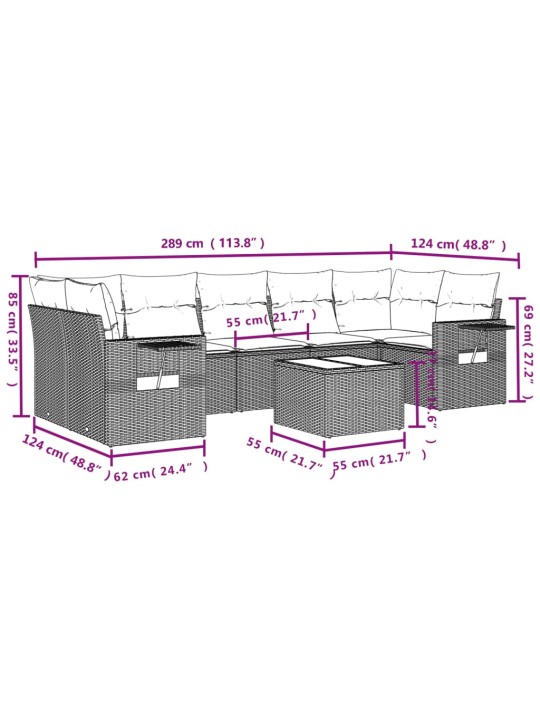 8-osaline aiadiivani komplekt patjadega, hall, polürotang