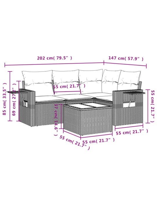 9-osaline aiadiivani komplekt patjadega, hall, polürotang