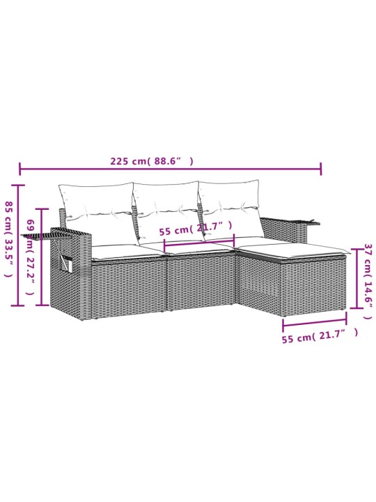 4-osaline aiamööbli komplekt patjadega, hall, polürotang