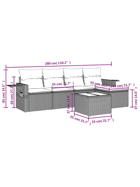 6-osaline aiadiivani komplekt patjadega, hall, polürotang