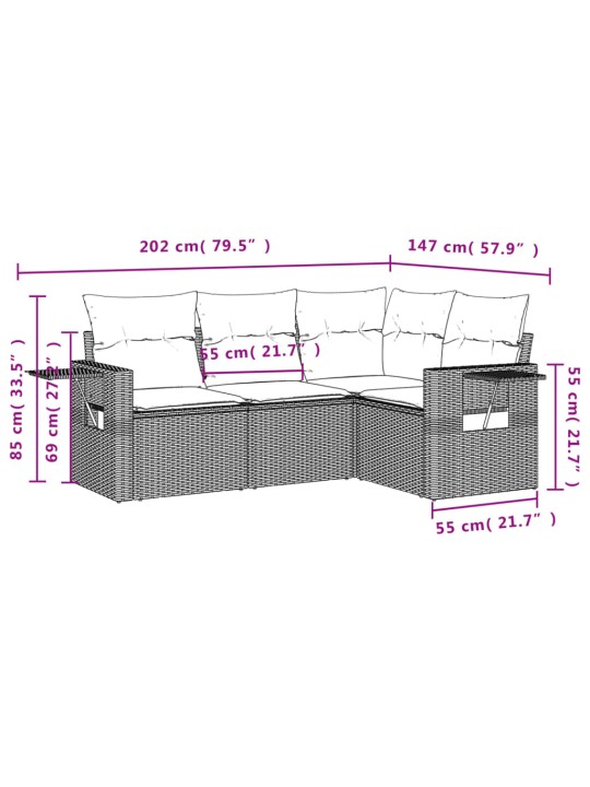 4-osaline aiamööbli komplekt patjadega, hall, polürotang