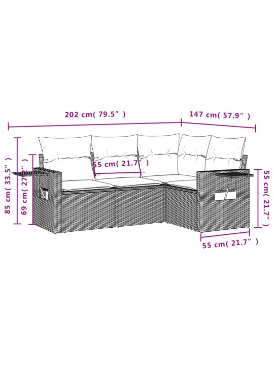 4-osaline aiamööblikomplekt patjadega, helehall, polürotang