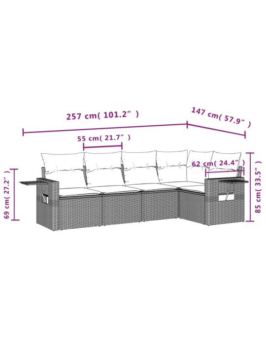 5-osaline aiamööblikomplekt patjadega, helehall, polürotang