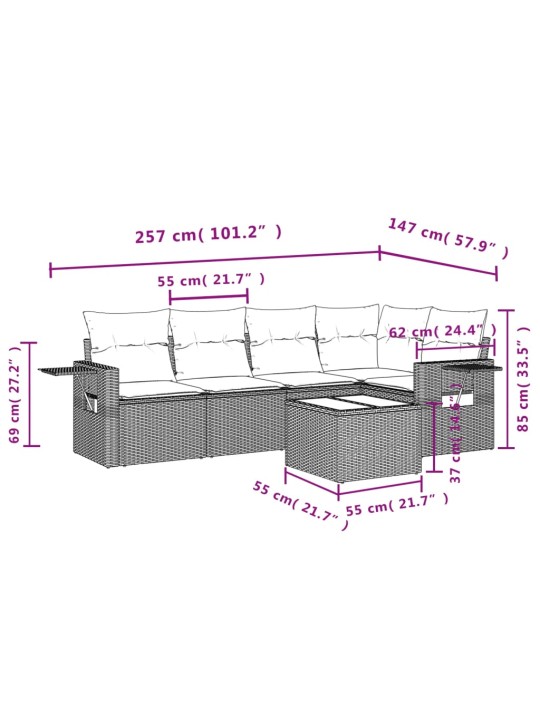 6-osaline aiadiivani komplekt patjadega, must, polürotang