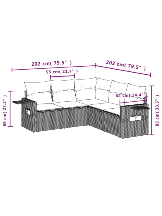 5-osaline aiamööblikomplekt istmepatjadega, polürotang, hall