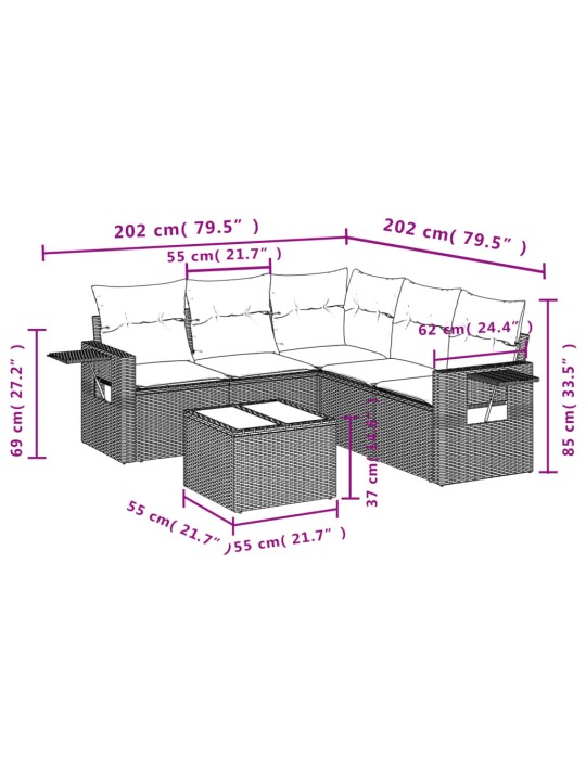 6-osaline aiadiivani komplekt patjadega, must, polürotang