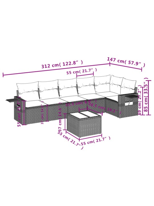 7-osaline aiadiivani komplekt patjadega, hall, polürotang