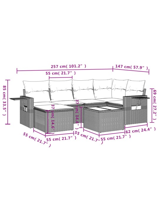 7-osaline aiadiivani komplekt patjadega, must, polürotang