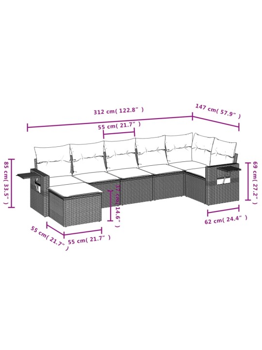 7-osaline aiadiivani komplekt patjadega, hall, polürotang