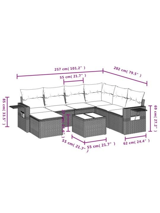 8-osaline aiadiivani komplekt patjadega, hall, polürotang