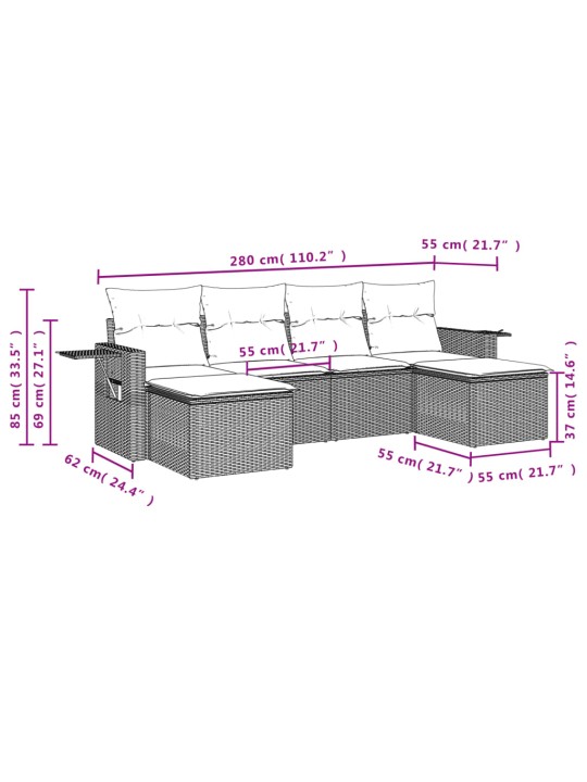 6-osaline aiadiivani komplekt patjadega, hall, polürotang