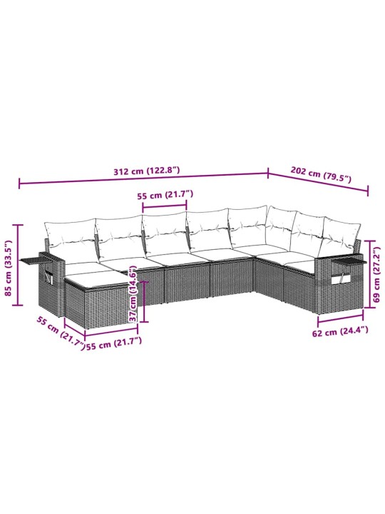 8-osaline aiadiivani komplekt patjadega, helehall, polürotang