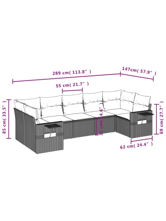 7-osaline aiadiivani komplekt patjadega, hall, polürotang