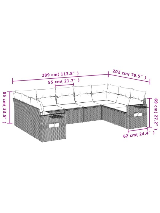 9-osaline aiadiivani komplekt patjadega, hall, polürotang