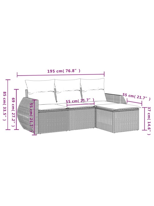 4-osaline aiadiivani komplekt patjadega, must, polürotang