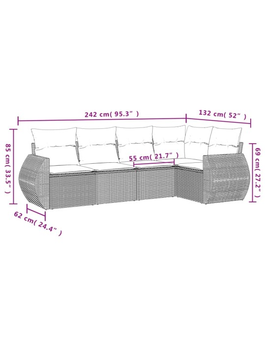 5-osaline aiadiivani komplekt patjadega, beež, polürotang