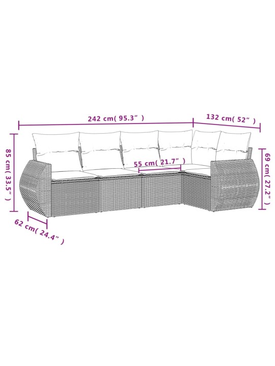 5-osaline aiamööblikomplekt istmepatjadega, polürotang, hall