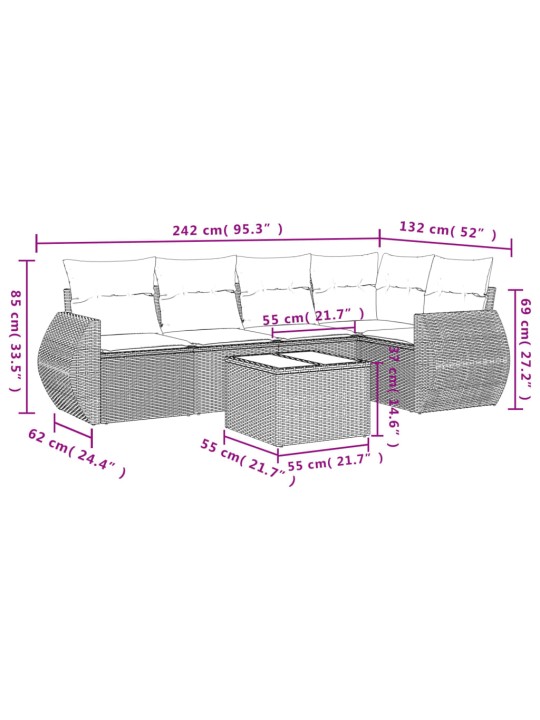 6-osaline aiadiivani komplekt patjadega, must, polürotang