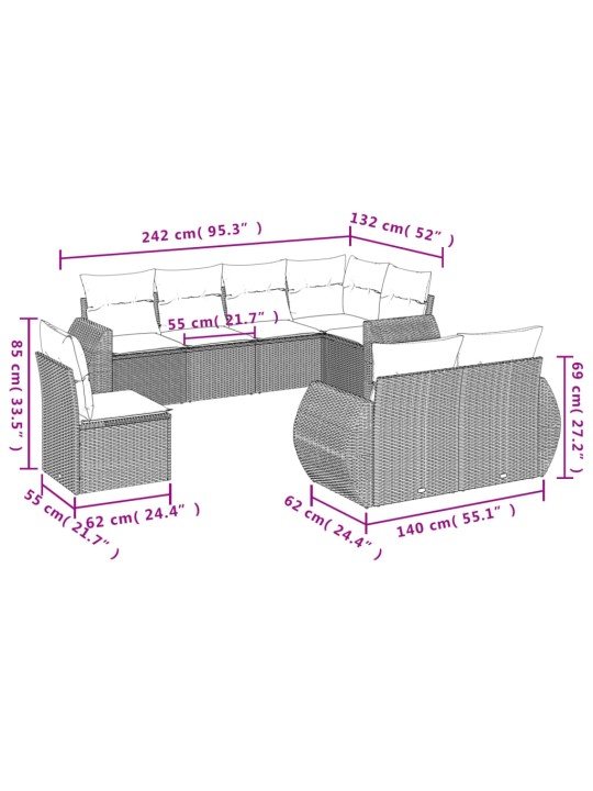 8-osaline aiadiivani komplekt patjadega, helehall, polürotang