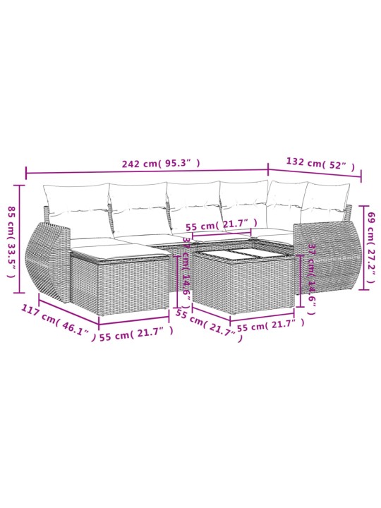 7-osaline aiadiivani komplekt patjadega, hall, polürotang