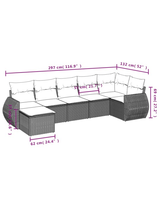 7-osaline aiadiivani komplekt patjadega, hall, polürotang