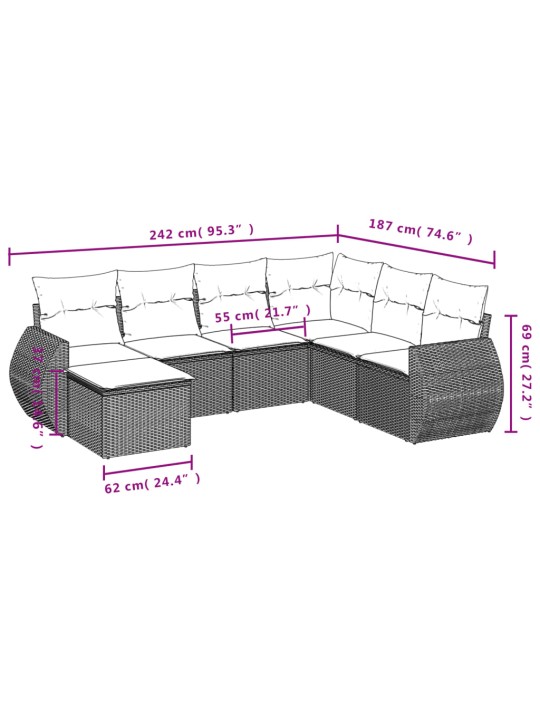 7-osaline aiadiivani komplekt patjadega, must, polürotang