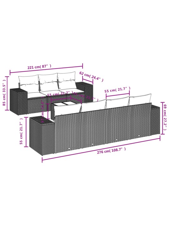 8-osaline aiadiivani komplekt patjadega, helehall, polürotang