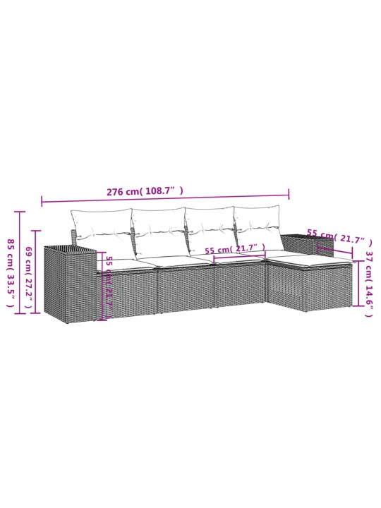 5-osaline aiamööblikomplekt istmepatjadega, polürotang, hall