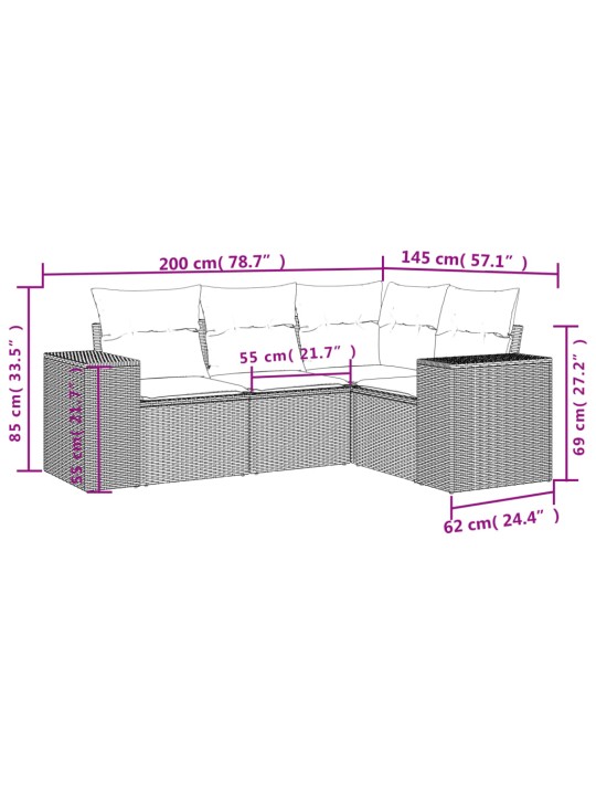 4-osaline aiamööbli komplekt patjadega, hall, polürotang