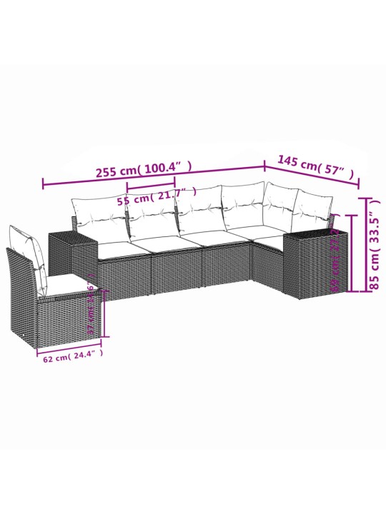 6-osaline aiamööblikomplekt patjadega, helehall, polürotang