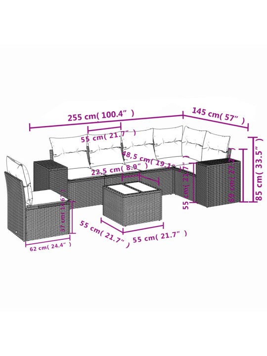 7-osaline aiadiivani komplekt patjadega, must, polürotang