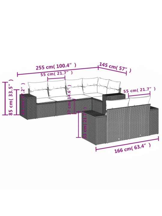 7-osaline aiadiivani komplekt patjadega, hall, polürotang