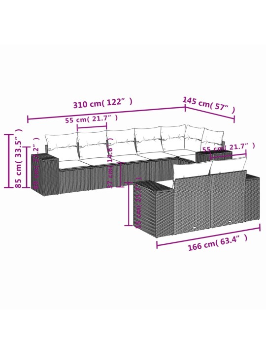 8-osaline aiadiivani komplekt patjadega, helehall, polürotang