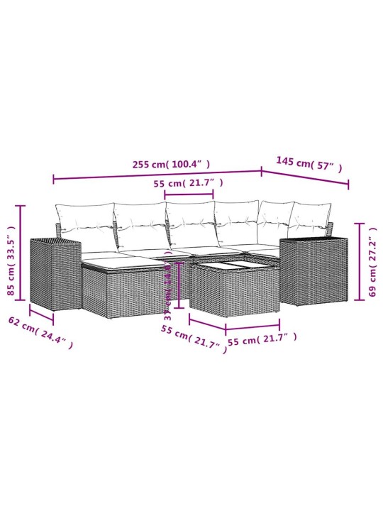 7-osaline aiadiivani komplekt patjadega, must, polürotang